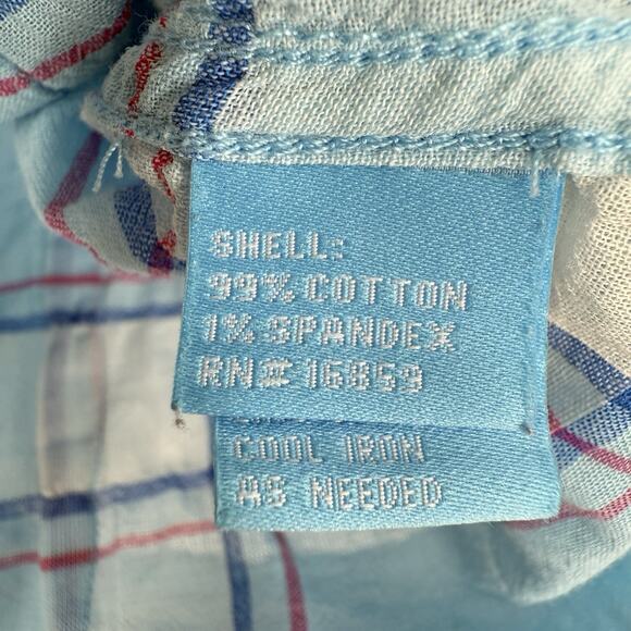 J McLaughlin Button Up Shirt Size 4 Blue Plaid Cotton Long Sleeve Classic - Picture 8 of 9